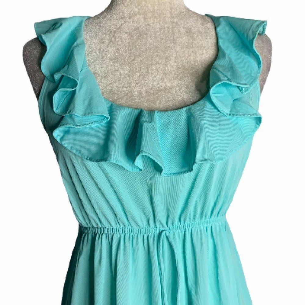 Vintage 70s Full Length Nightgown Dress M Blue